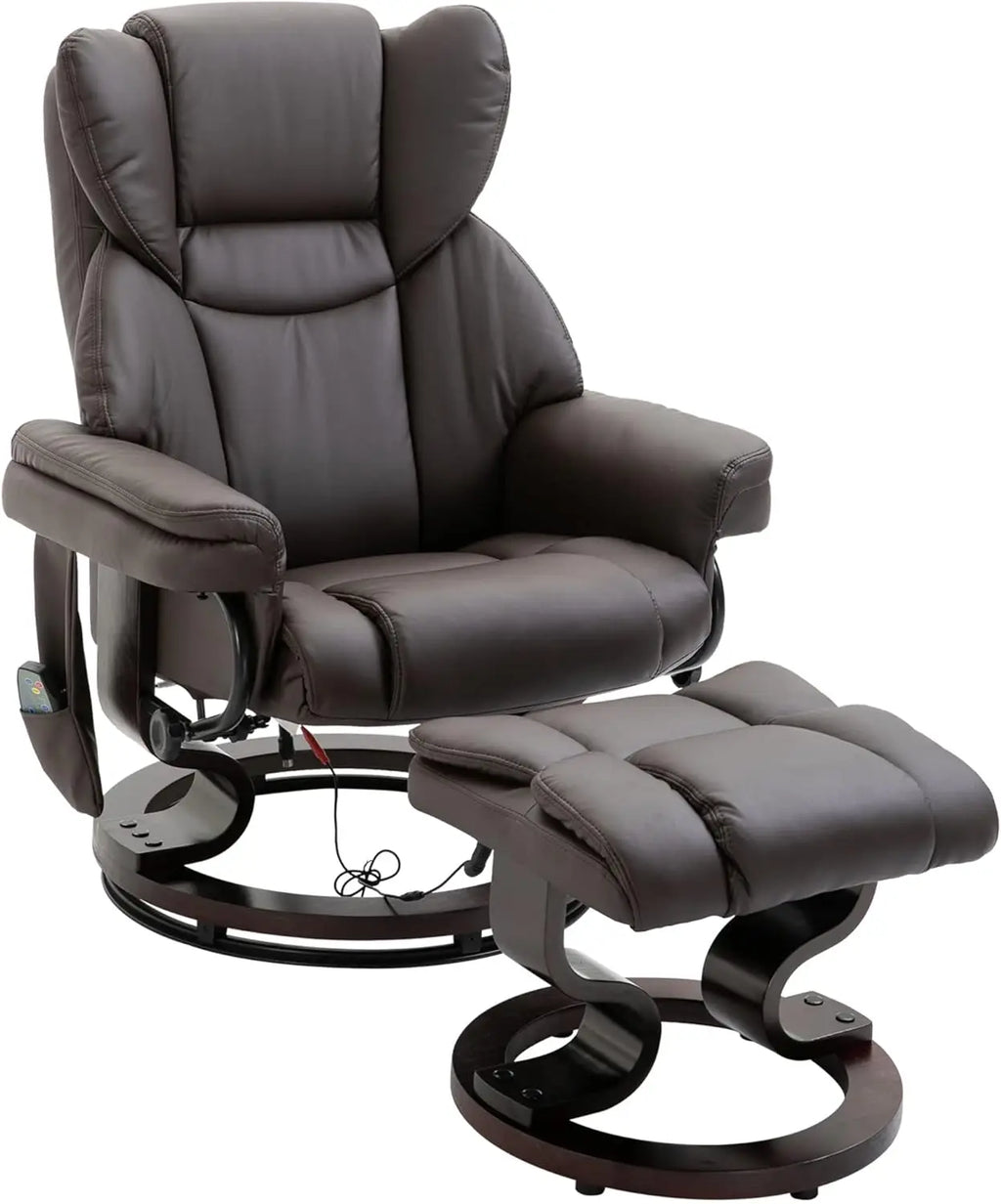 360° Swivel Massage Recliner Chair with Ottoman & 10-Point Vibration | Faux Leather