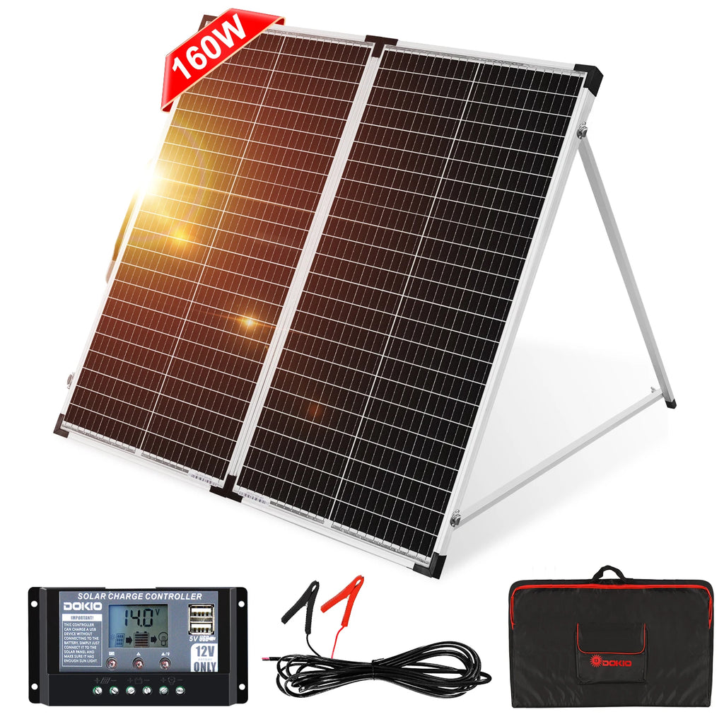Waterproof Folding Solar Panel with Controller - 100W, 160W, or 200W (12V Systems)