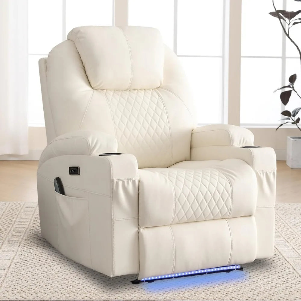 Power Recliner with Heat & Massage: Home Theater Seating with USB, Lights & Cup Holders
