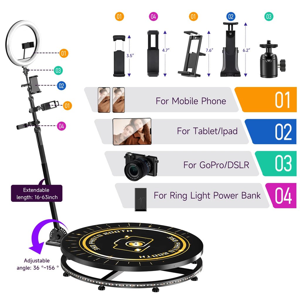 Automatic 360 Photo Booth with Custom Logo App: Perfect for Parties & Events