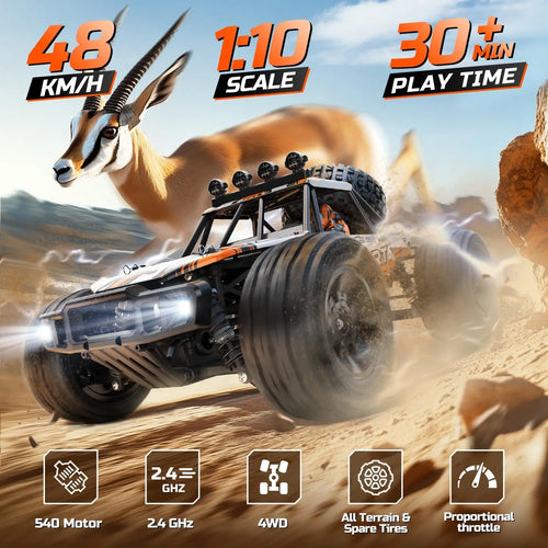 1/10 Scale High-Speed All-Terrain RC Truck (4WD, 2 Batteries)