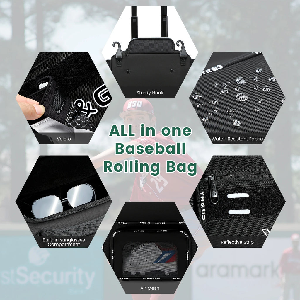 Large Capacity Multifunctional Baseball & Softball Bag with Wheels