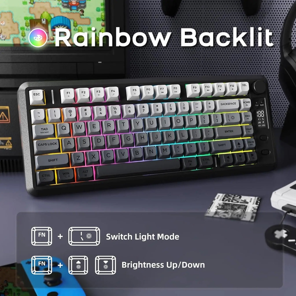 Wireless Membrane Gaming Keyboard with Knob and LED Display