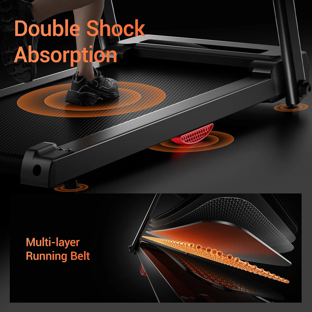 Foldable 3.0HP Home Treadmill: Quiet, 300lb Capacity, HR Monitor & Shock Absorption