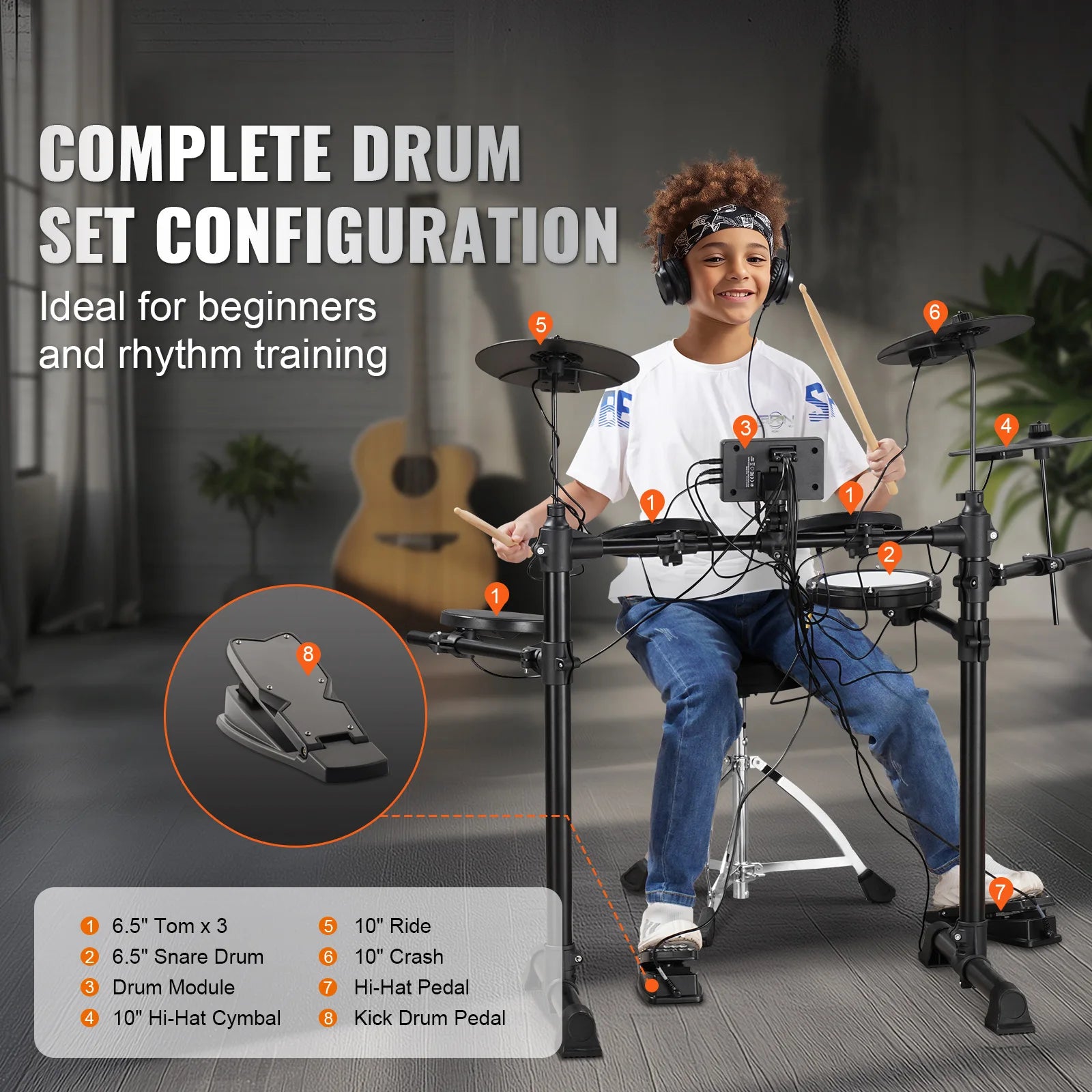 Beginner Electric Drum Set: 15 Kits, 150 Sounds, Quiet Mesh Snare