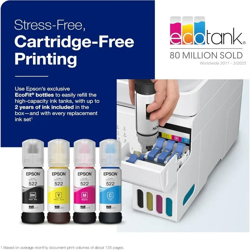 Wireless All-in-One Supertank Printer: Cartridge-Free with ADF, Scanner, Copier & Fax