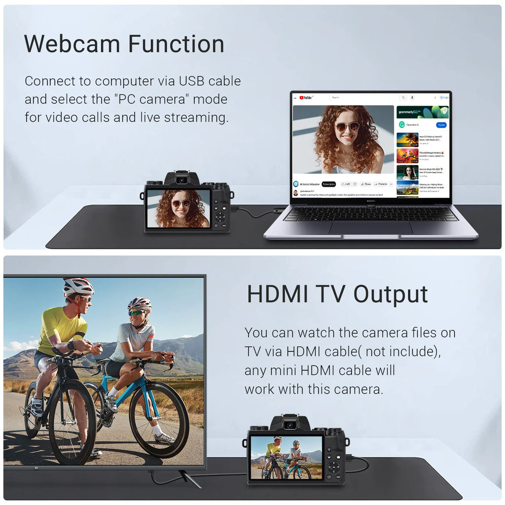 Digital Camera with Flash & Dual Lenses: 4K 64MP & WiFi