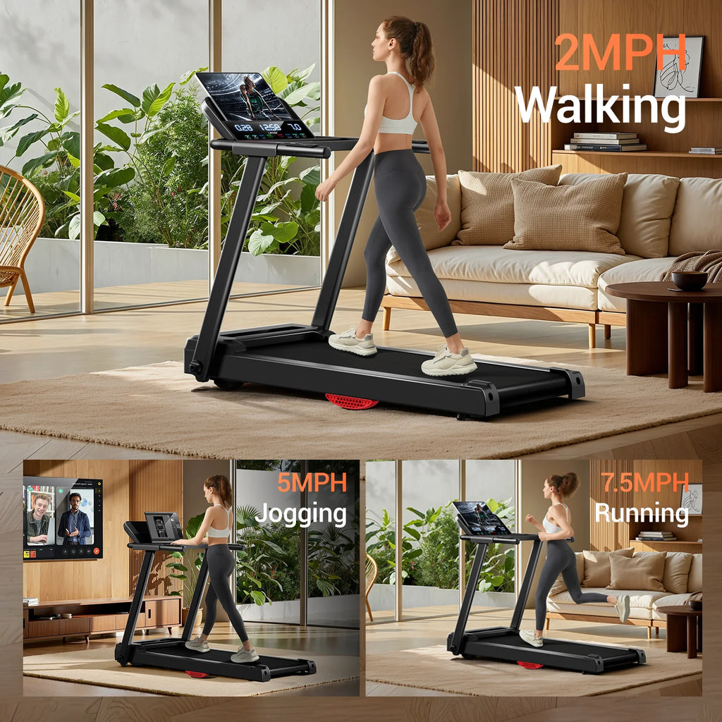 Foldable 3.0HP Home Treadmill: Quiet, 300lb Capacity, HR Monitor & Shock Absorption
