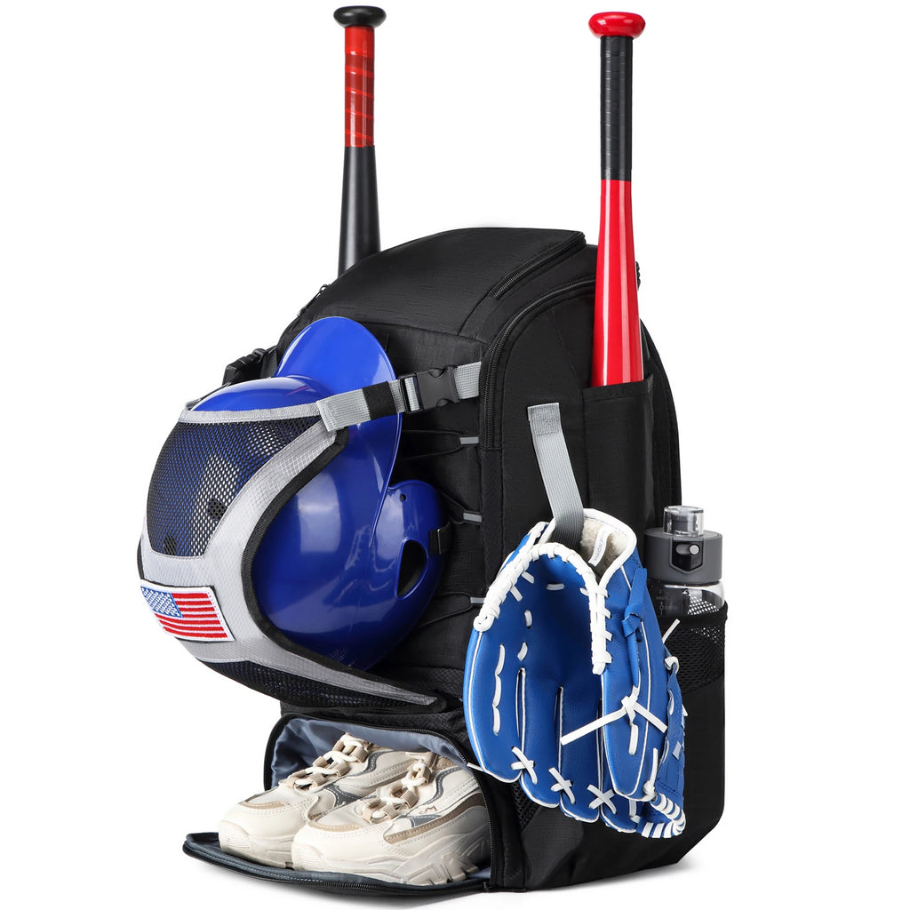 Large Capacity Youth Baseball/Softball Backpack with Bat, Helmet, & Shoe Storage