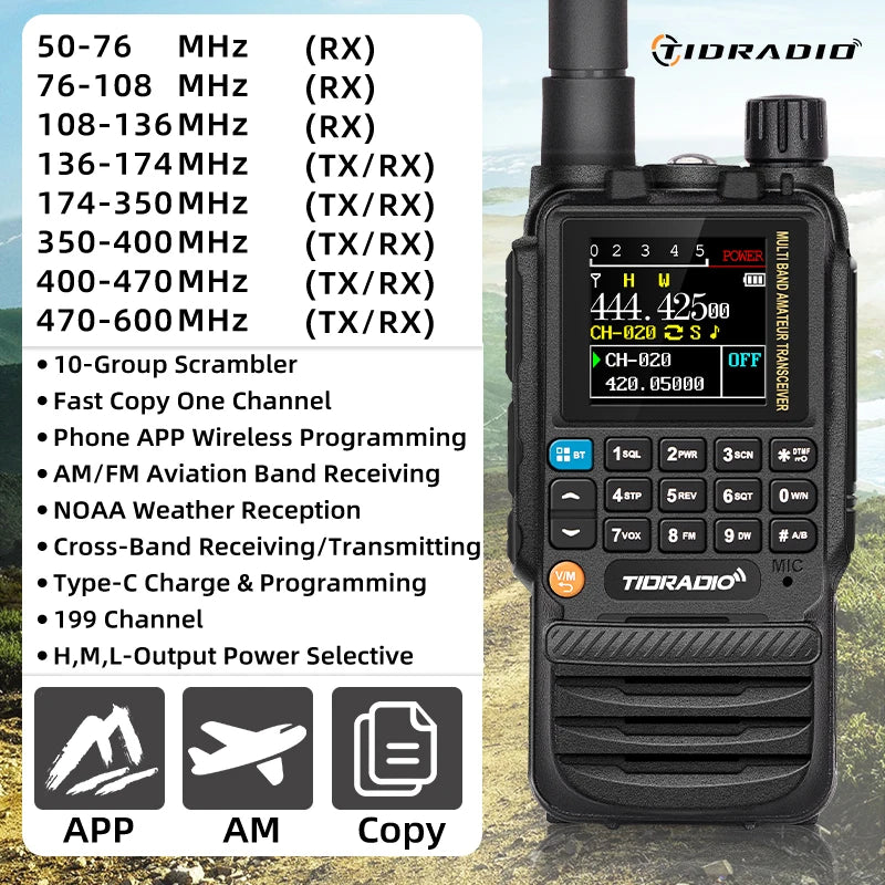 Long-Range Walkie Talkie for HAM & Air Bands with Easy App Programming
