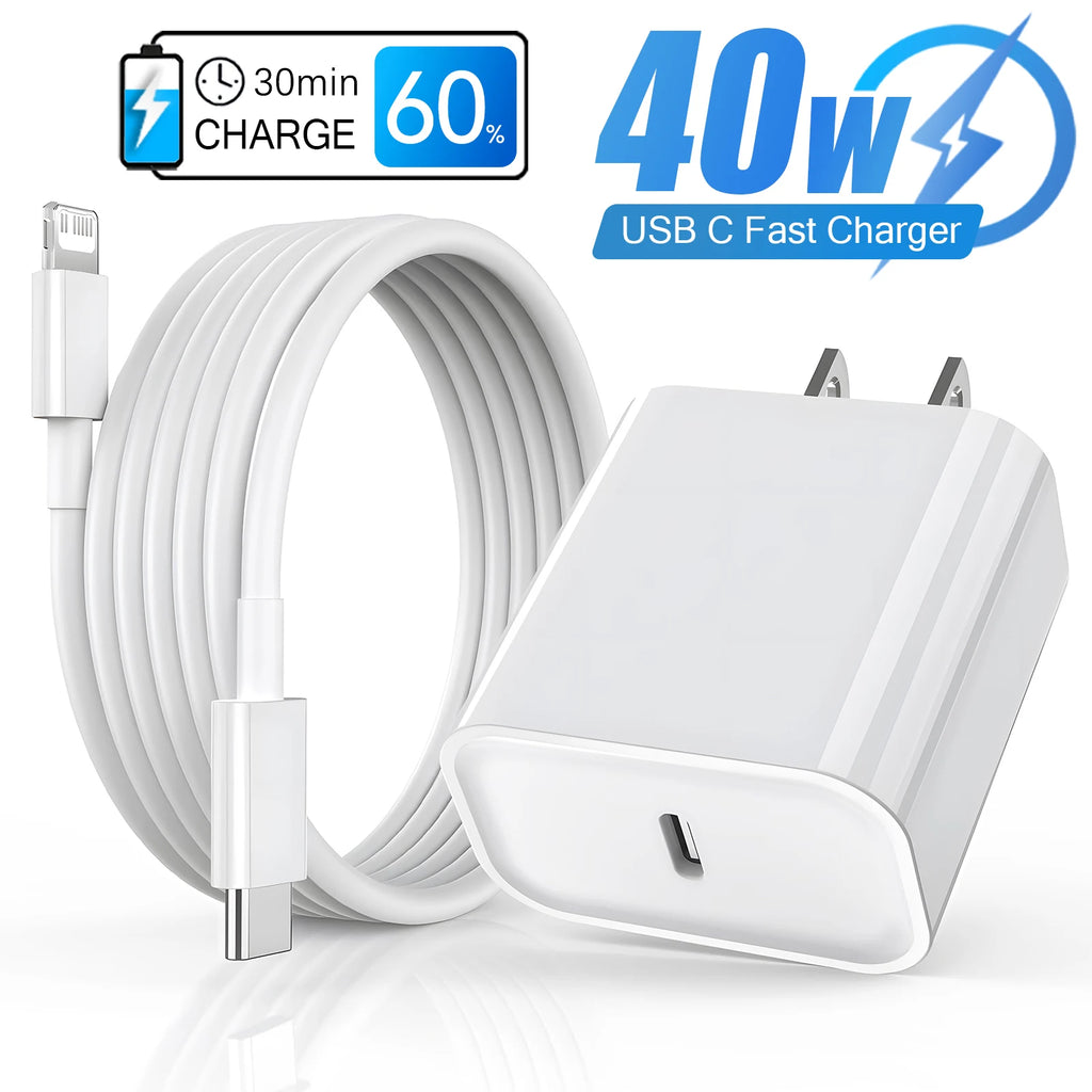 Fast Charger for iPhone (11-14 Series) & iPad with USB-C Cable (40W)