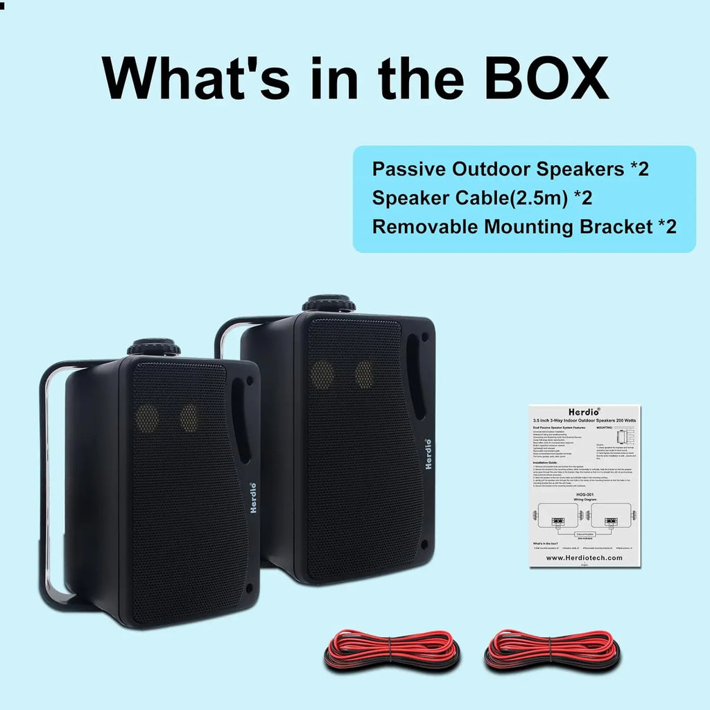 Premium 3.5" Wired Outdoor Speakers - 200W, Waterproof, and Wall-Mountable