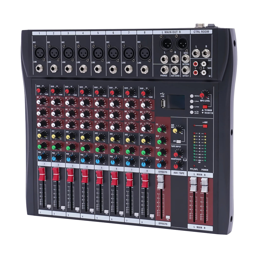 Professional 7/8-Channel Mixer: Bluetooth, USB Recording & XLR Mic Input