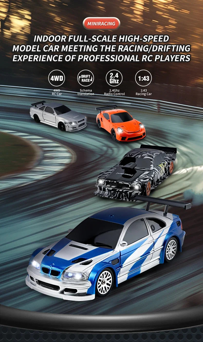 High-Speed 4WD RC Drifting Car (1:43 Scale)