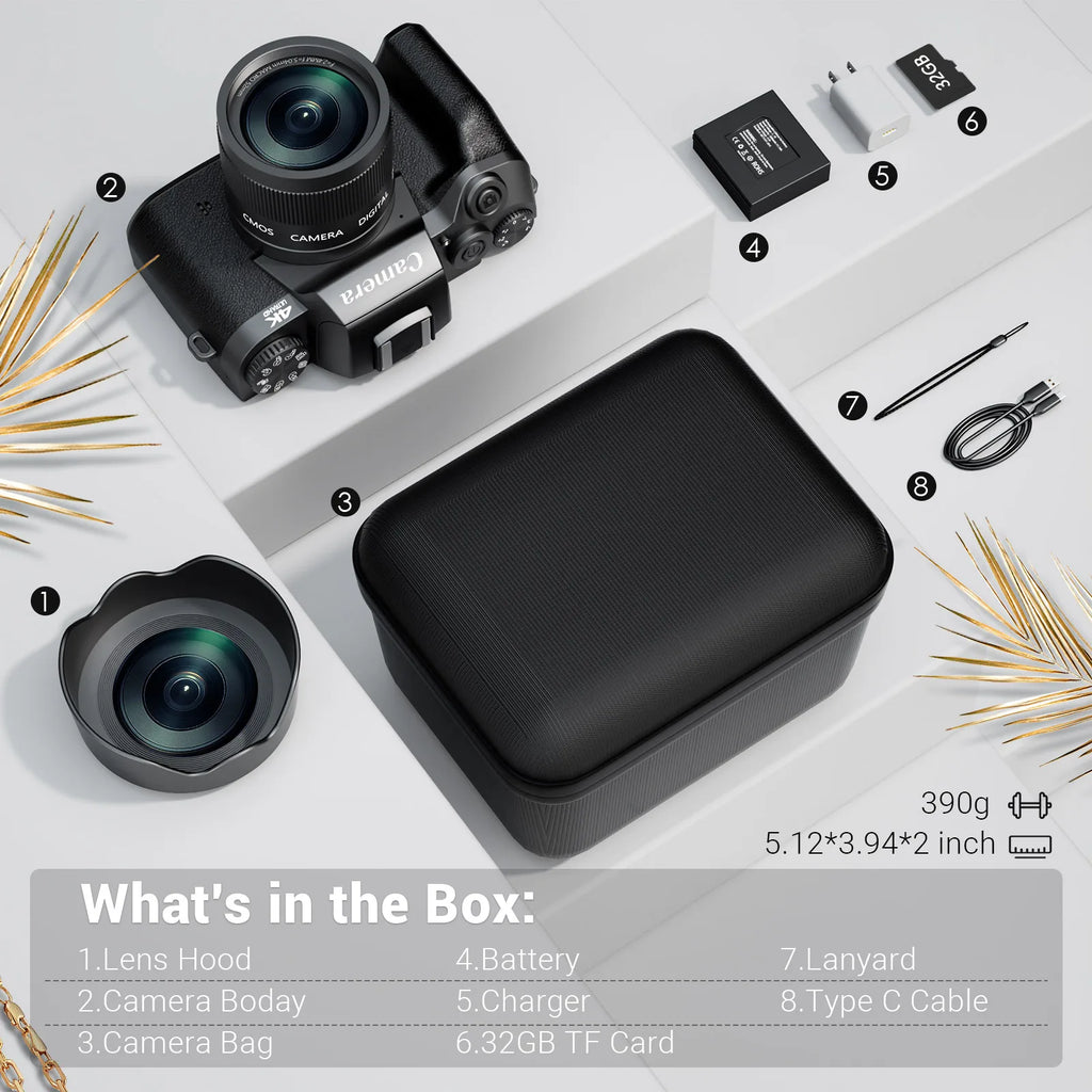 Digital Camera with Flash & Dual Lenses: 4K 64MP & WiFi