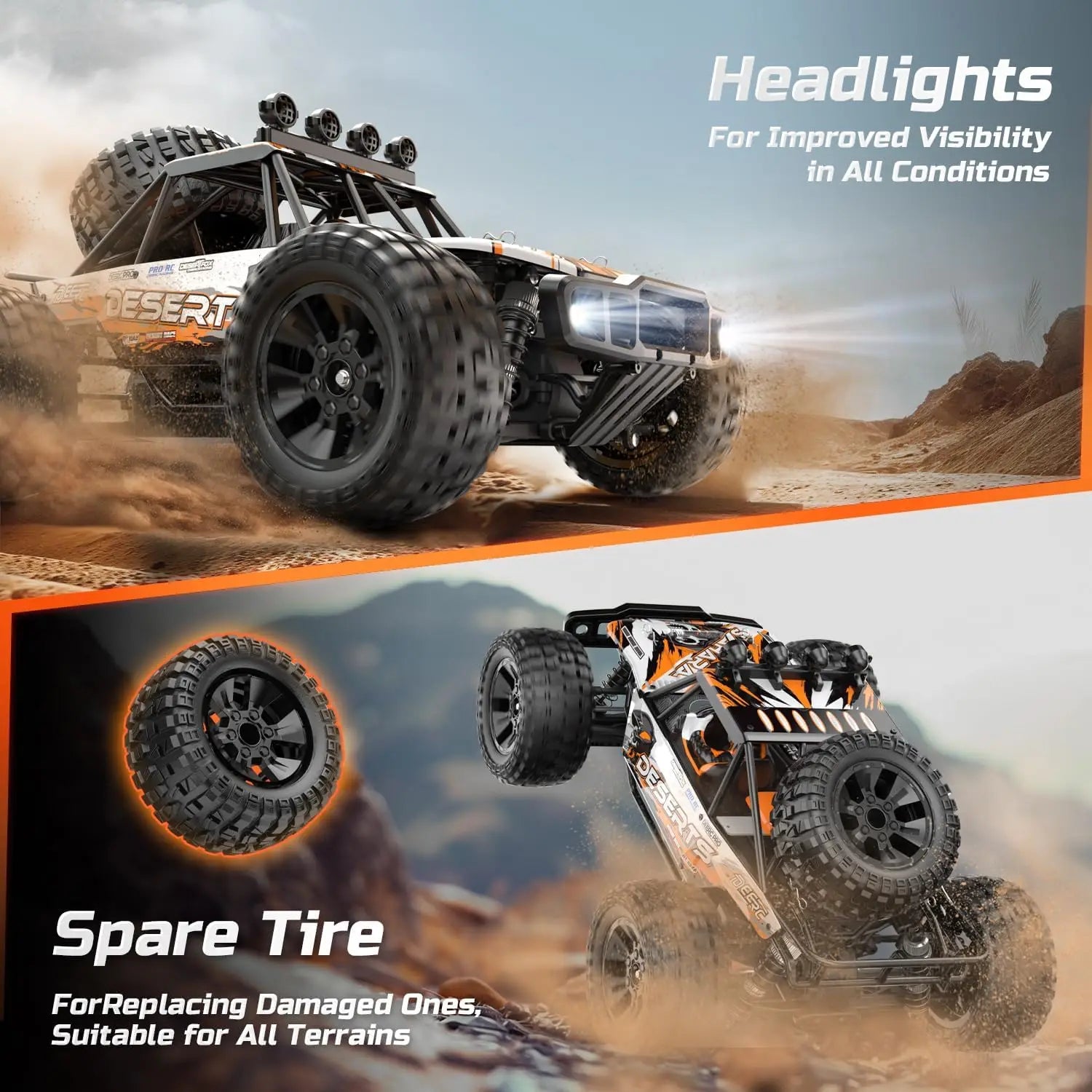 1/10 Scale High-Speed All-Terrain RC Truck (4WD, 2 Batteries)