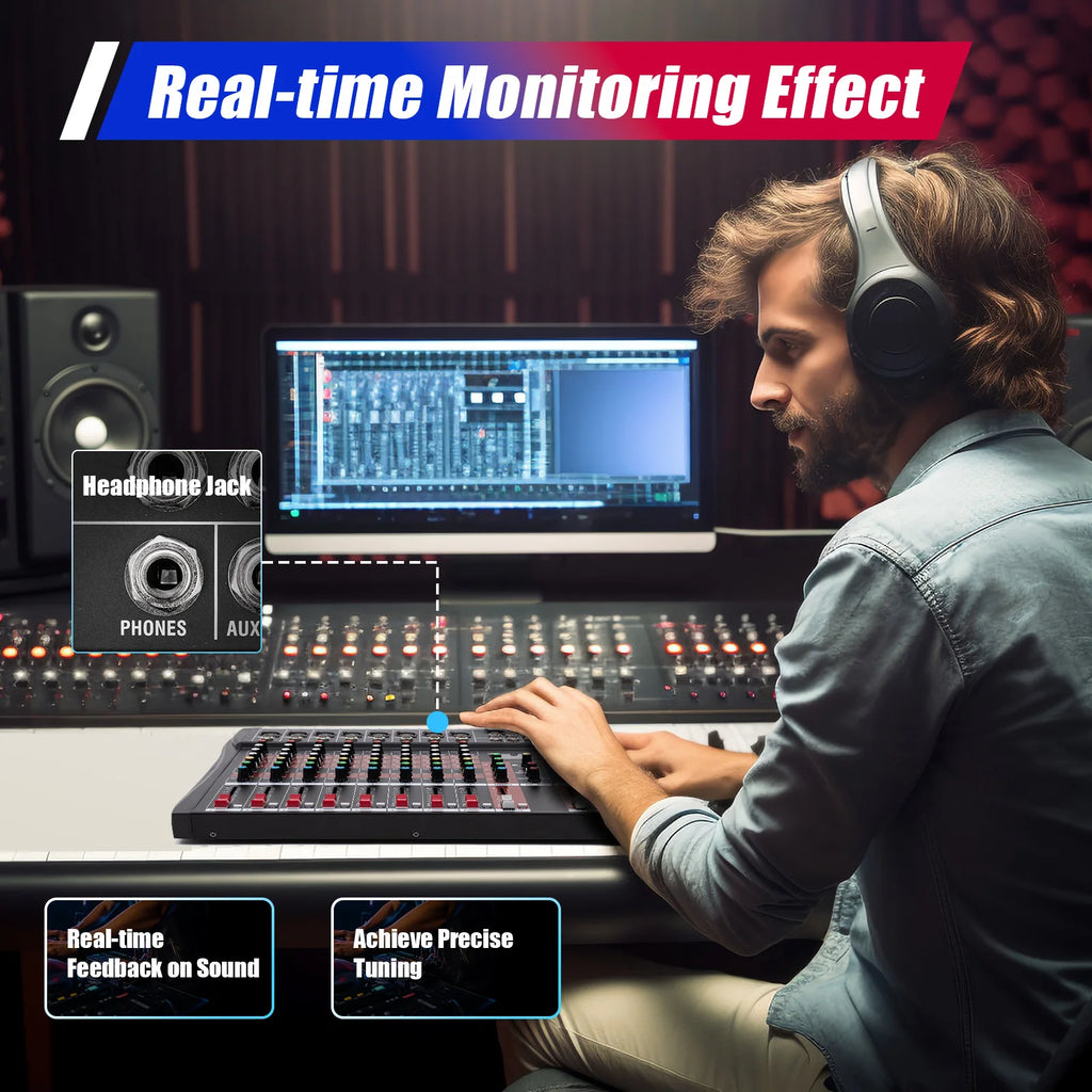 Professional 7/8-Channel Mixer: Bluetooth, USB Recording & XLR Mic Input