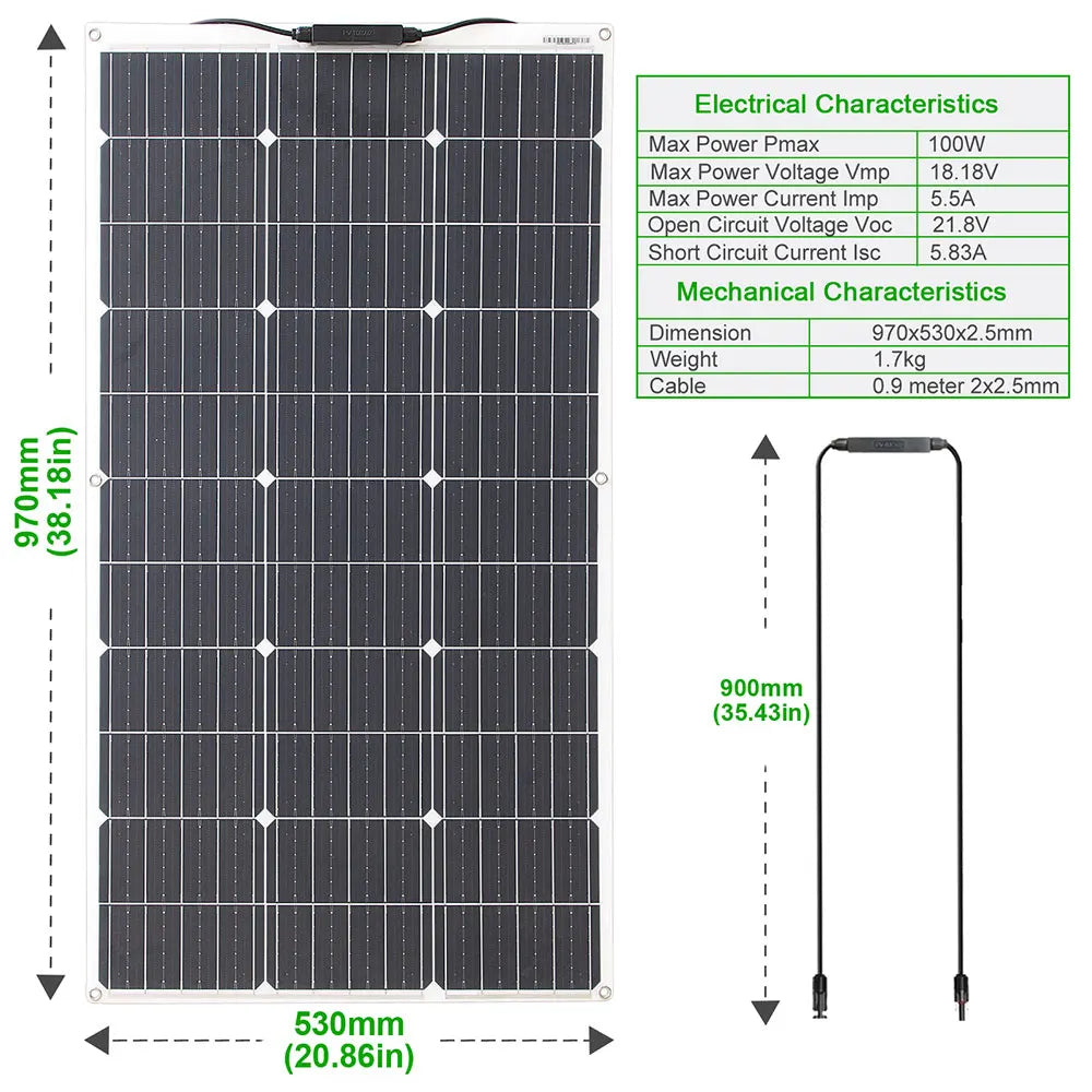 Flexible 12V Solar Panel Kit for RV & Camping (100W/200W)
