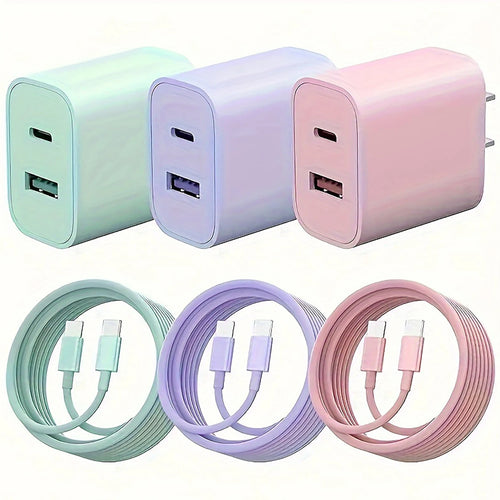 20W Dual-Port USB-C Fast Charger with 6-Foot Cable for iPhone