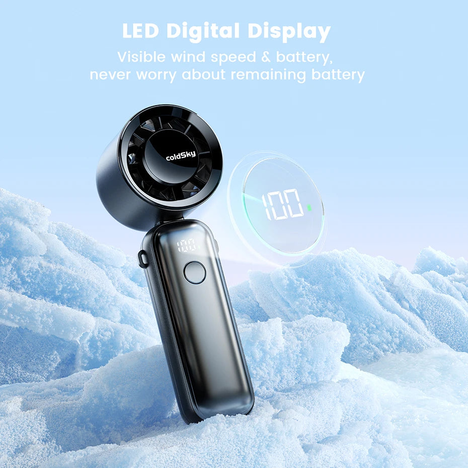 Handheld Turbo Fan with 6 Speeds and Foldable Neck/Desk Design