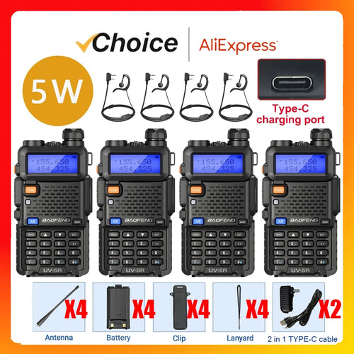 4-Pack Long Range Two-Way Radios Walkie Talkies (Dual-Band, 5W)