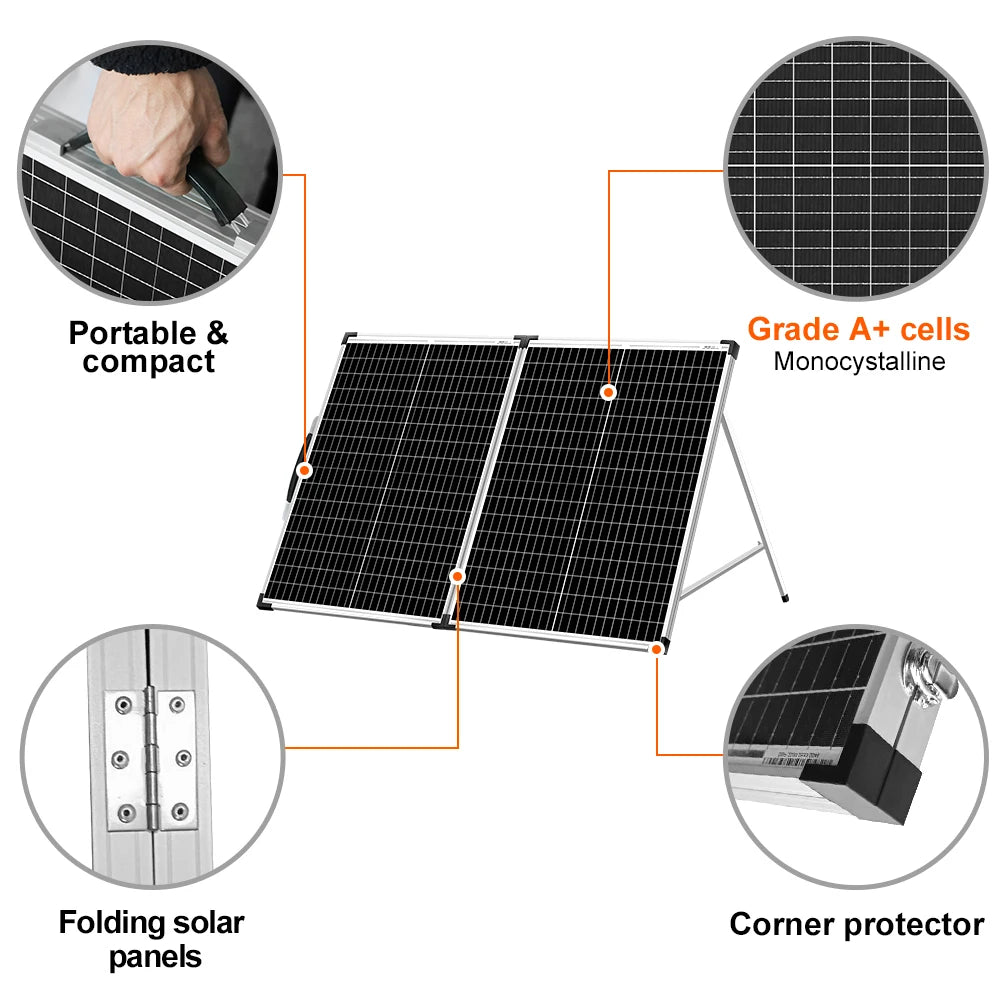Waterproof Folding Solar Panel with Controller - 100W, 160W, or 200W (12V Systems)
