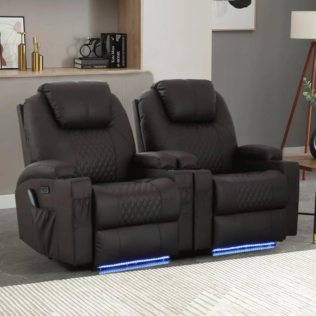 Power Recliner with Heat & Massage: Home Theater Seating with USB, Lights & Cup Holders