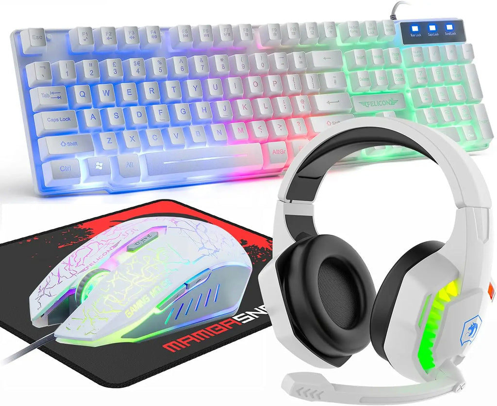 Wired Gaming Keyboard, Mouse & Headset Combo with Rainbow LED