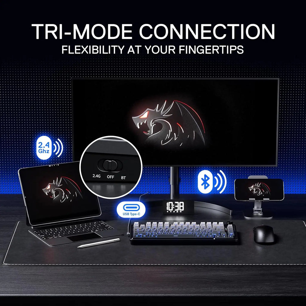 Wireless Gaming Keyboard with Mechanical Hot-Swap Socket Keys