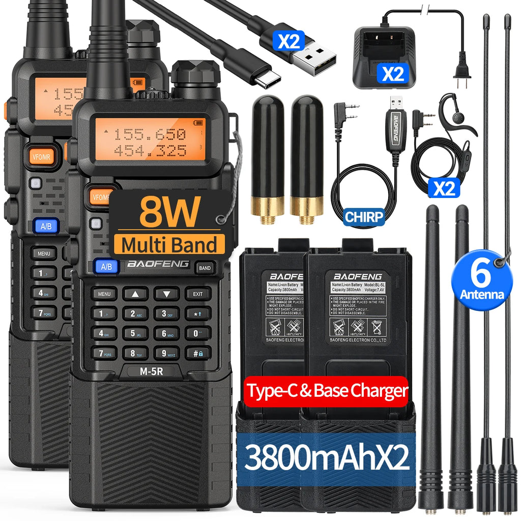Long-Range 8W Walkie-Talkie with 3800mAh Battery & USB-C