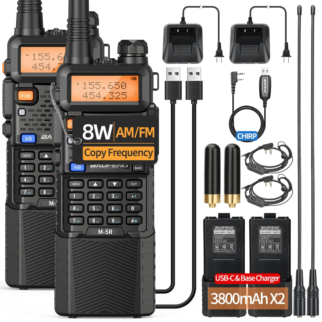Long-Range 8W Walkie-Talkie with 3800mAh Battery & USB-C