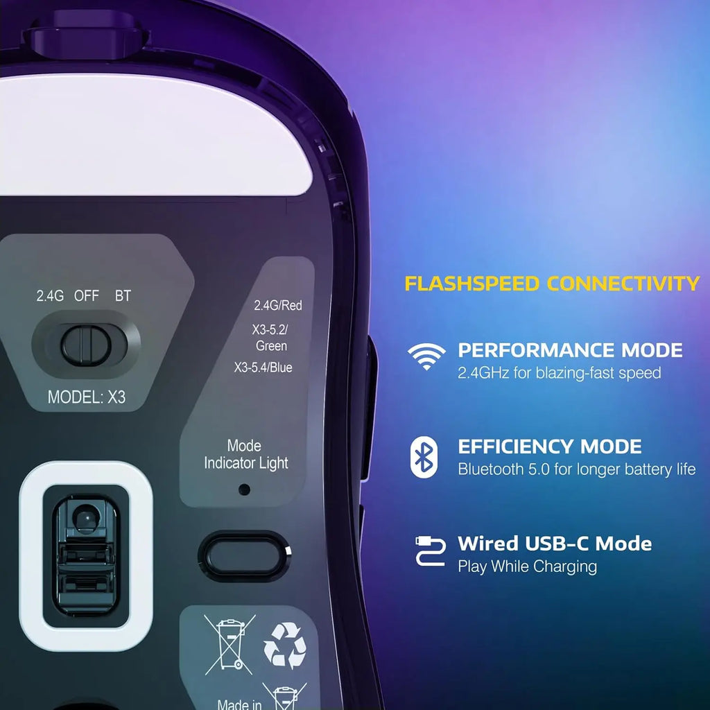 Lightweight Wireless Gaming Mouse with 200/h Battery Life and Programmable Buttons