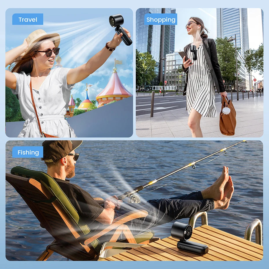 Handheld Turbo Fan with 6 Speeds and Foldable Neck/Desk Design