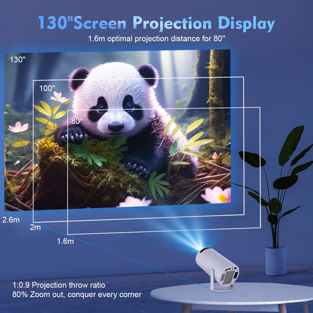 Android 11 Portable Home Cinema Projector with 180° Rotation & WiFi 6