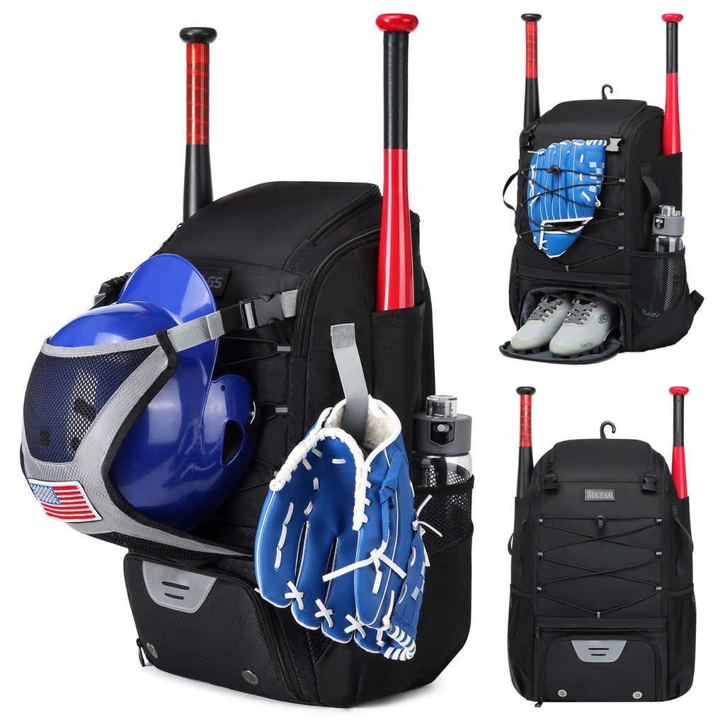 Large Capacity Youth Baseball/Softball Backpack with Bat, Helmet, & Shoe Storage