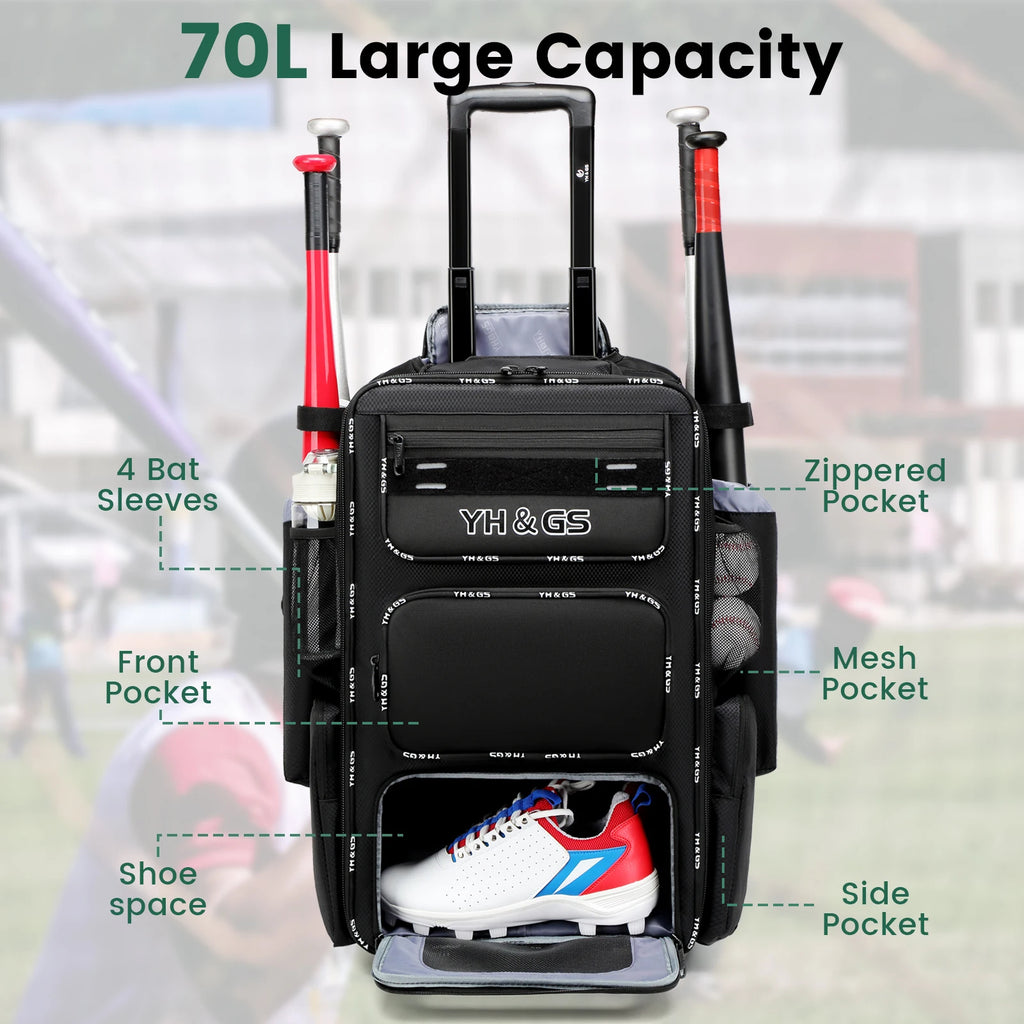 Large Capacity Multifunctional Baseball & Softball Bag with Wheels