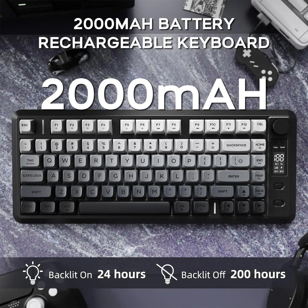 Wireless Membrane Gaming Keyboard with Knob and LED Display