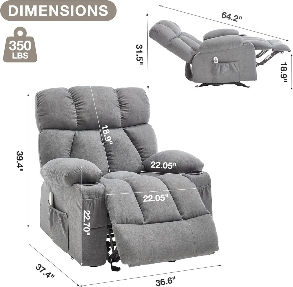 Comfy Rocker Recliner with Vibration Massage & Heat for Full Body Relaxation