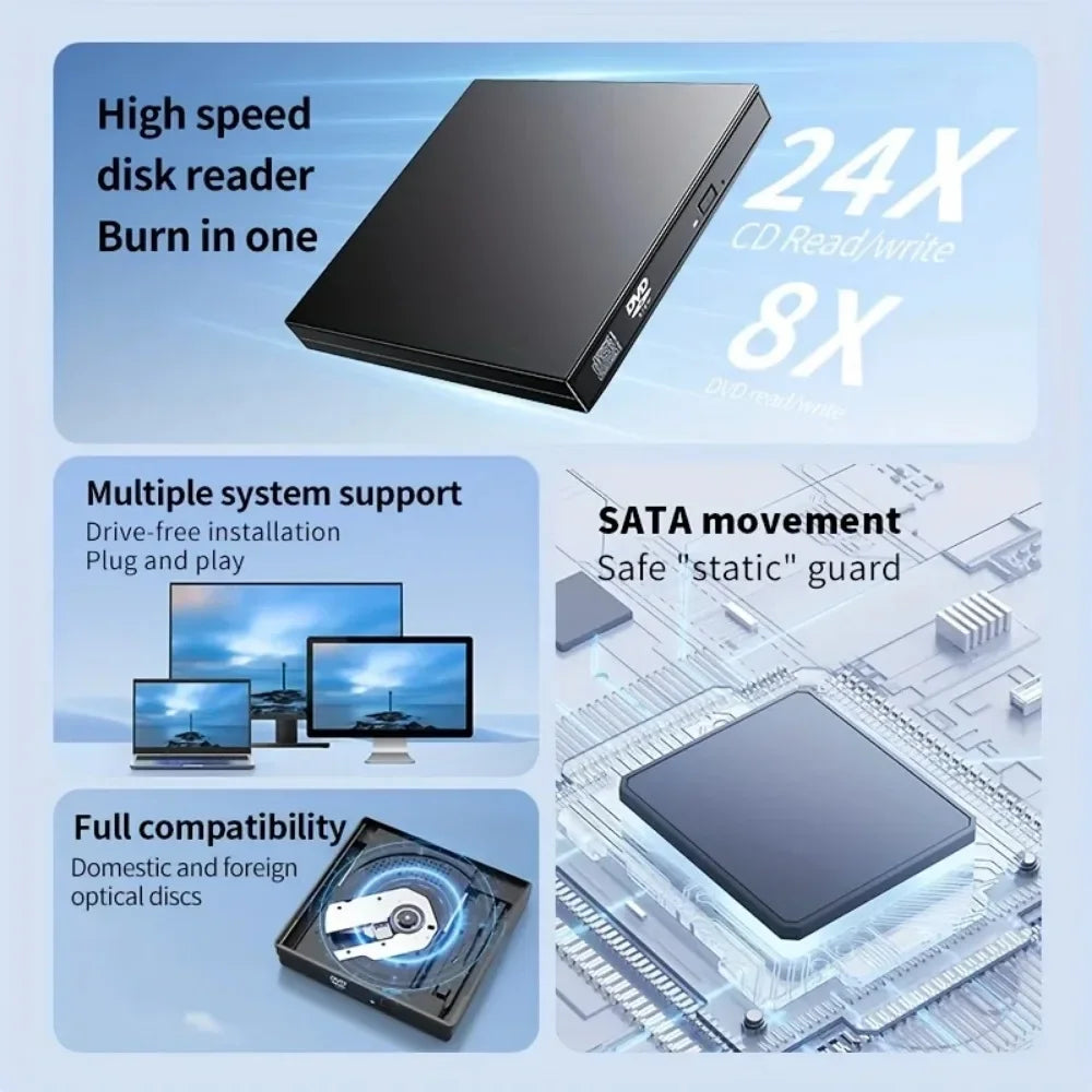 External USB 3.0 CD/DVD Drive for Laptops & Desktops