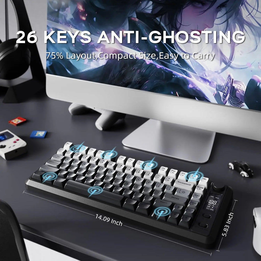 Wireless Membrane Gaming Keyboard with Knob and LED Display