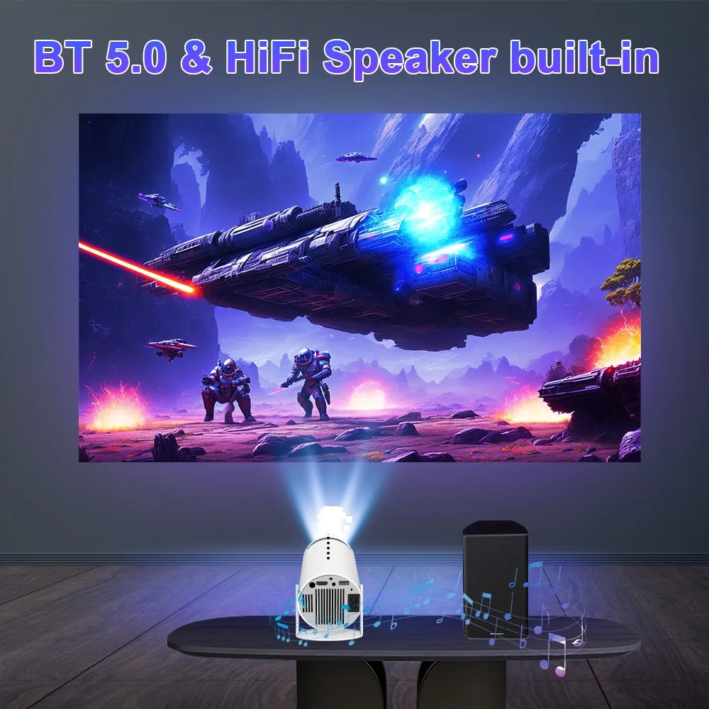 Android 11 Portable Home Cinema Projector with 180° Rotation & WiFi 6