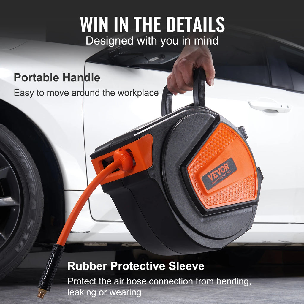 Automatic 50FT Retractable Air Hose Reel for Garages & Workshops