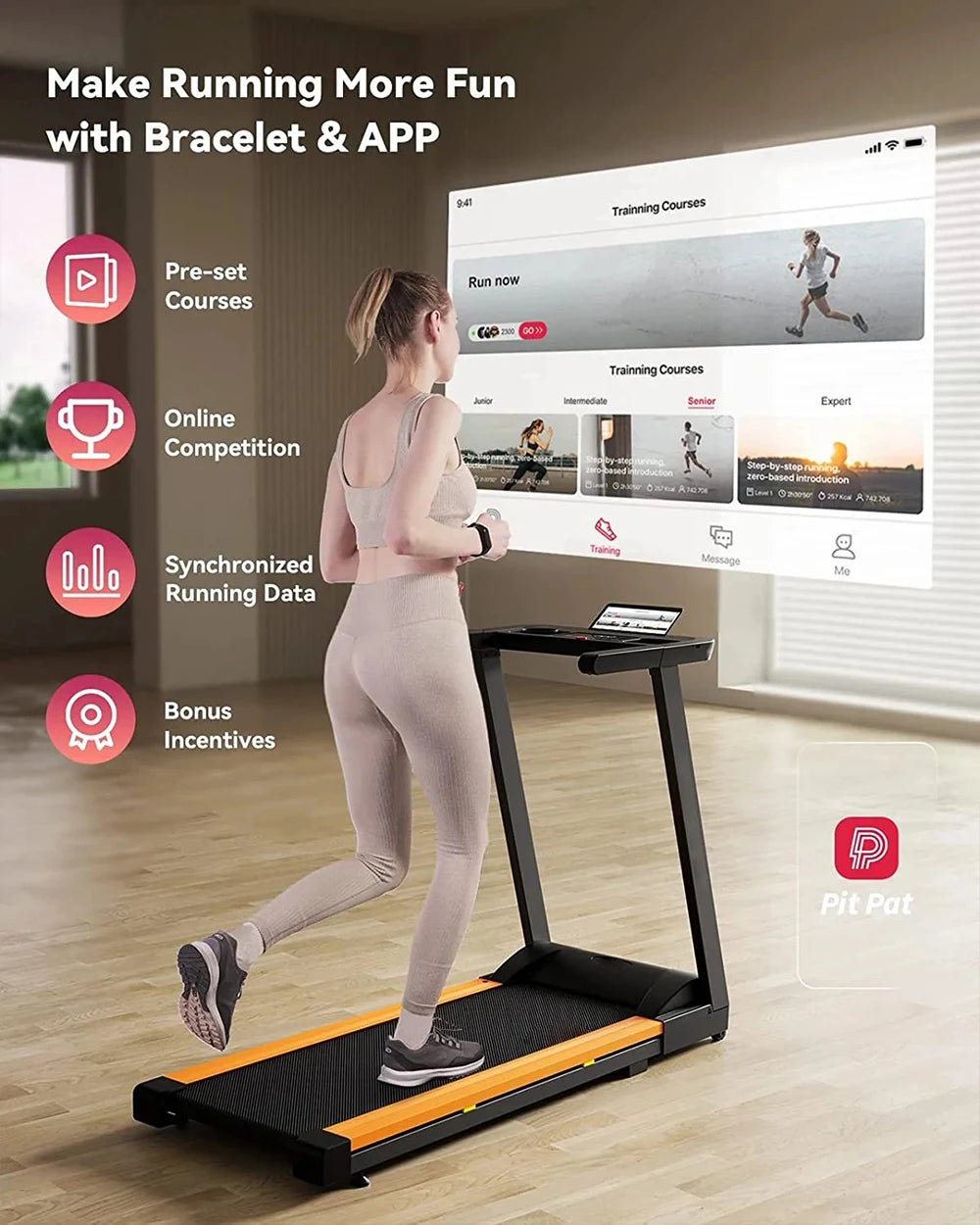 Quiet Portable 3.0 HP Folding Treadmill for Home with App Control, 7.5 MPH, 300 lbs Max