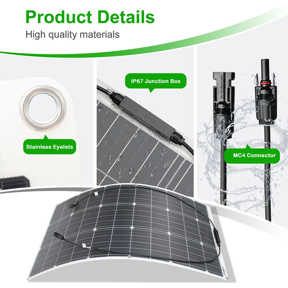 Flexible 12V Solar Panel Kit for RV & Camping (100W/200W)