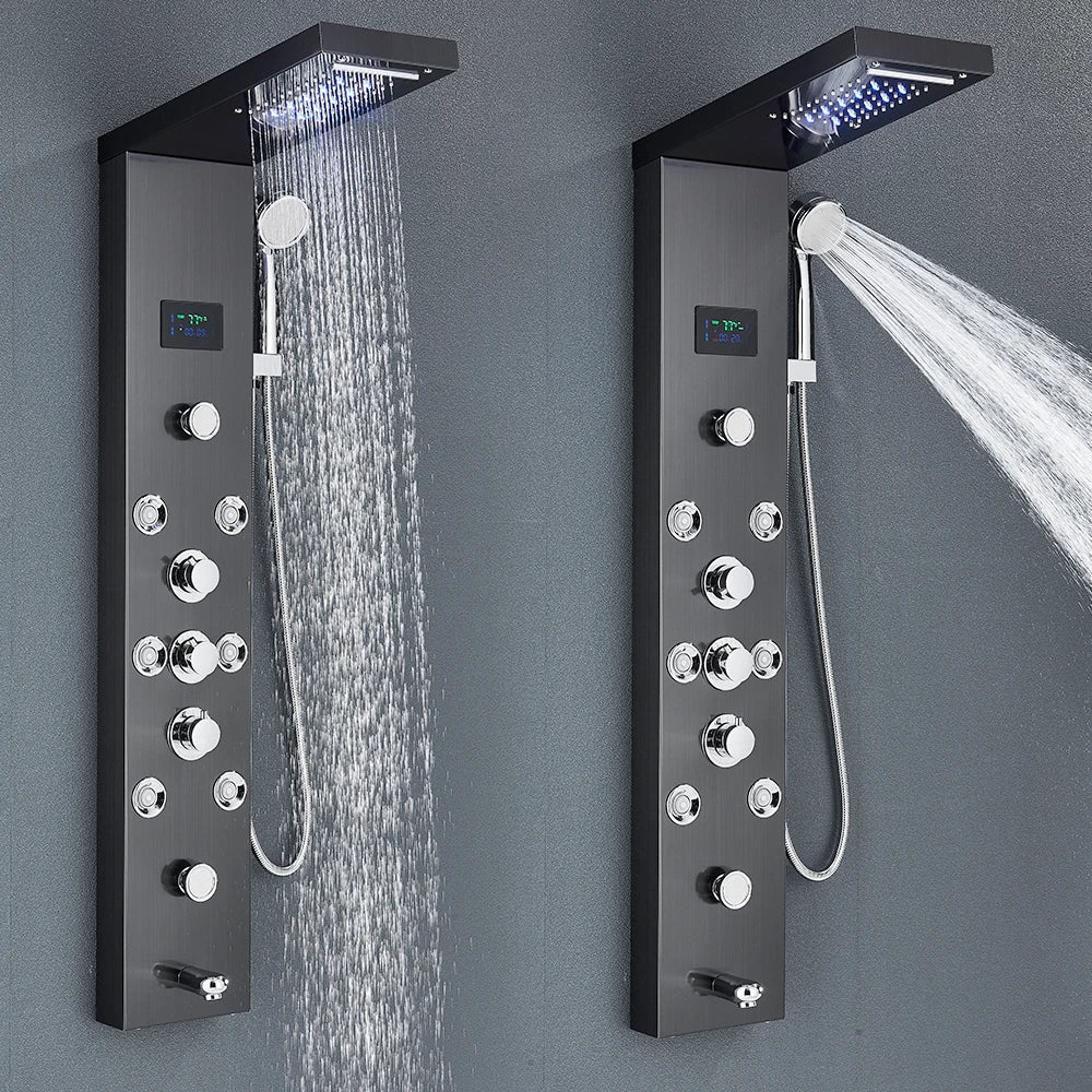 LED Shower Panel Tower System Waterfall Hydroelectricity with LCD Display