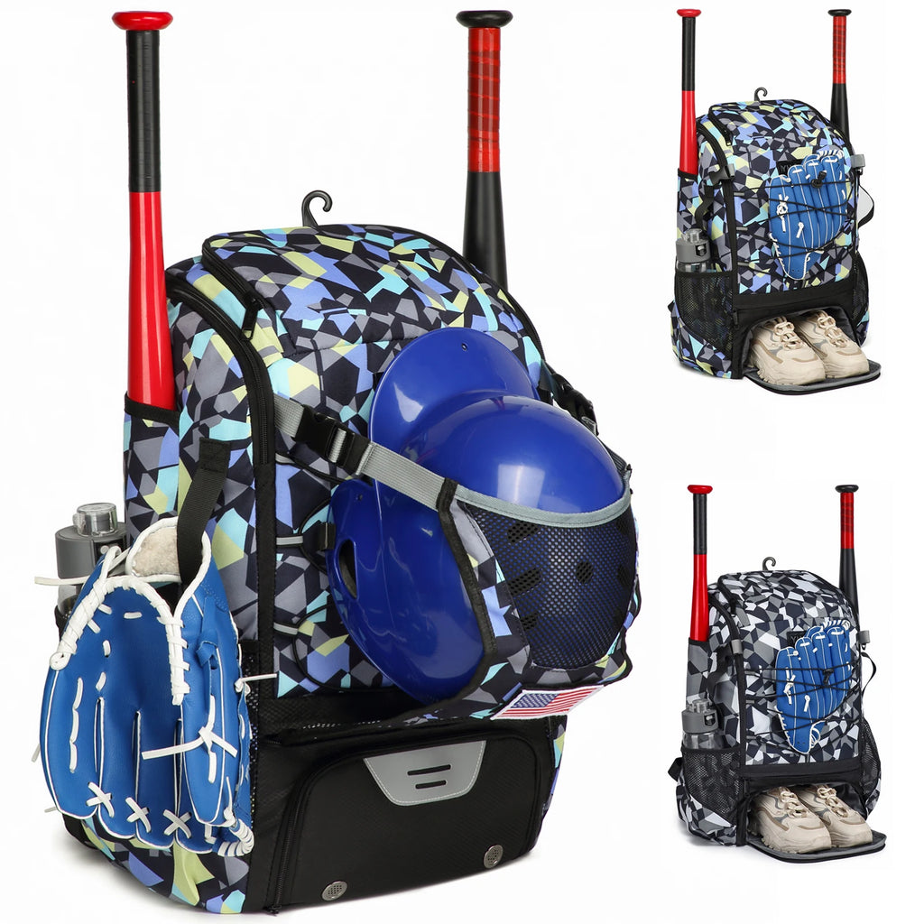 Large Capacity Youth Baseball/Softball Backpack with Bat, Helmet, & Shoe Storage