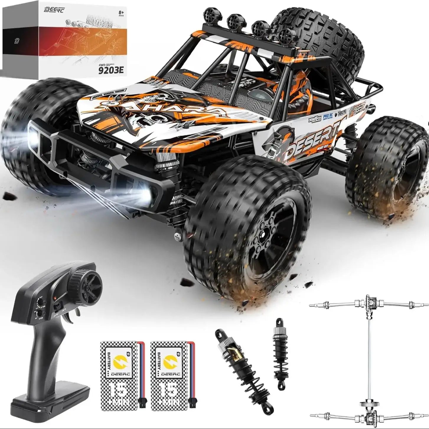 1/10 Scale High-Speed All-Terrain RC Truck (4WD, 2 Batteries)