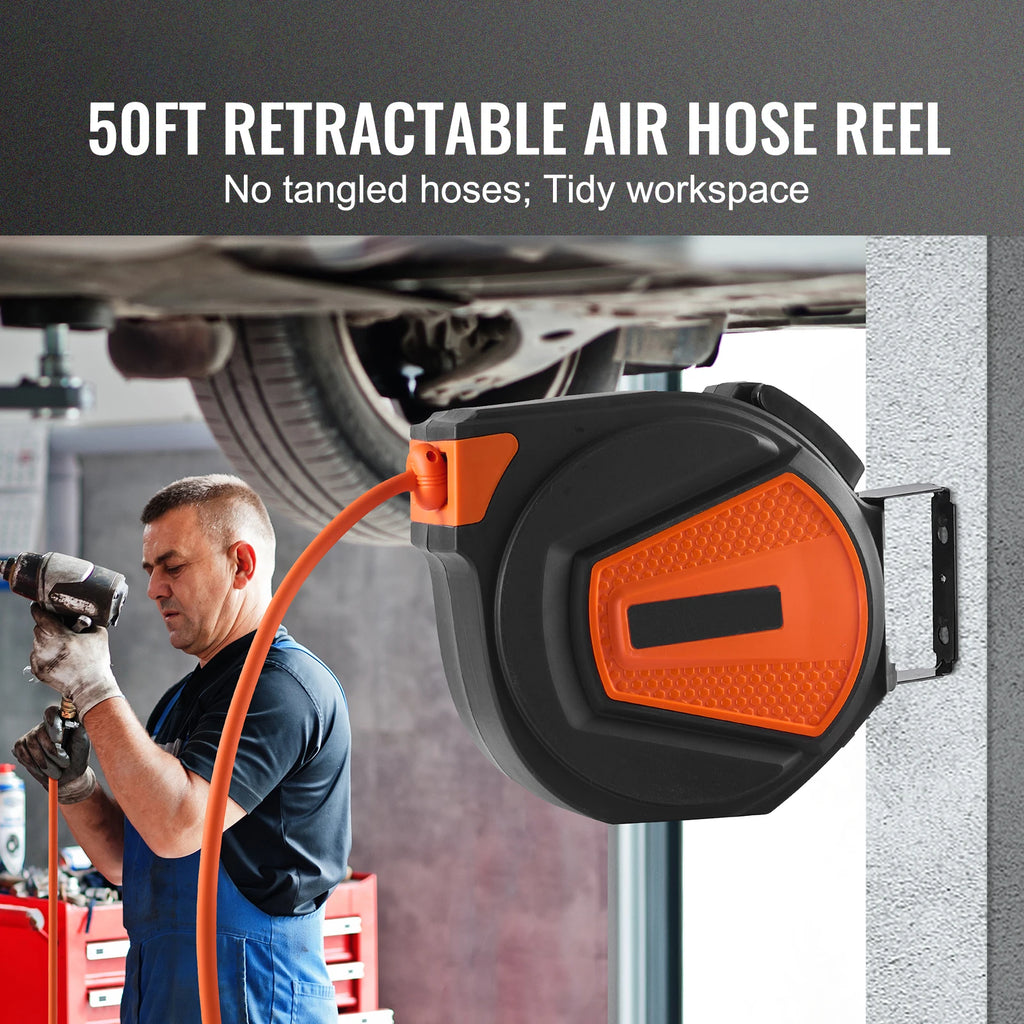 Automatic 50FT Retractable Air Hose Reel for Garages & Workshops