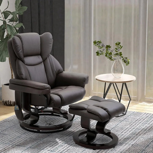 360° Swivel Massage Recliner Chair with Ottoman & 10-Point Vibration | Faux Leather