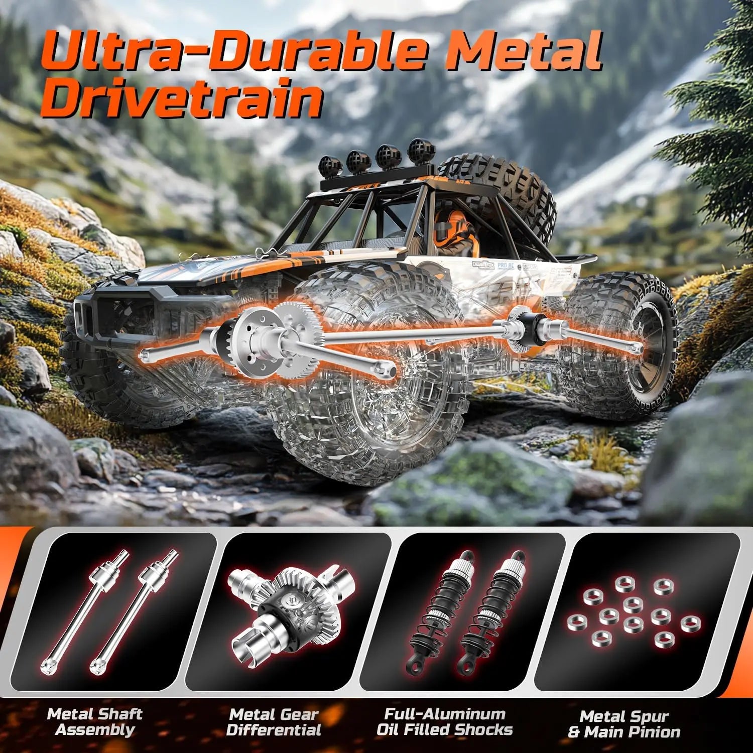 1/10 Scale High-Speed All-Terrain RC Truck (4WD, 2 Batteries)